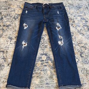 Women's ripped with cheetah blue jeans